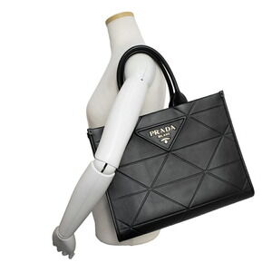 Prada Symbol Top Stitch Handbag Calfskin Leather Nero Black